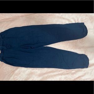 Navy paper bag tie waist pants